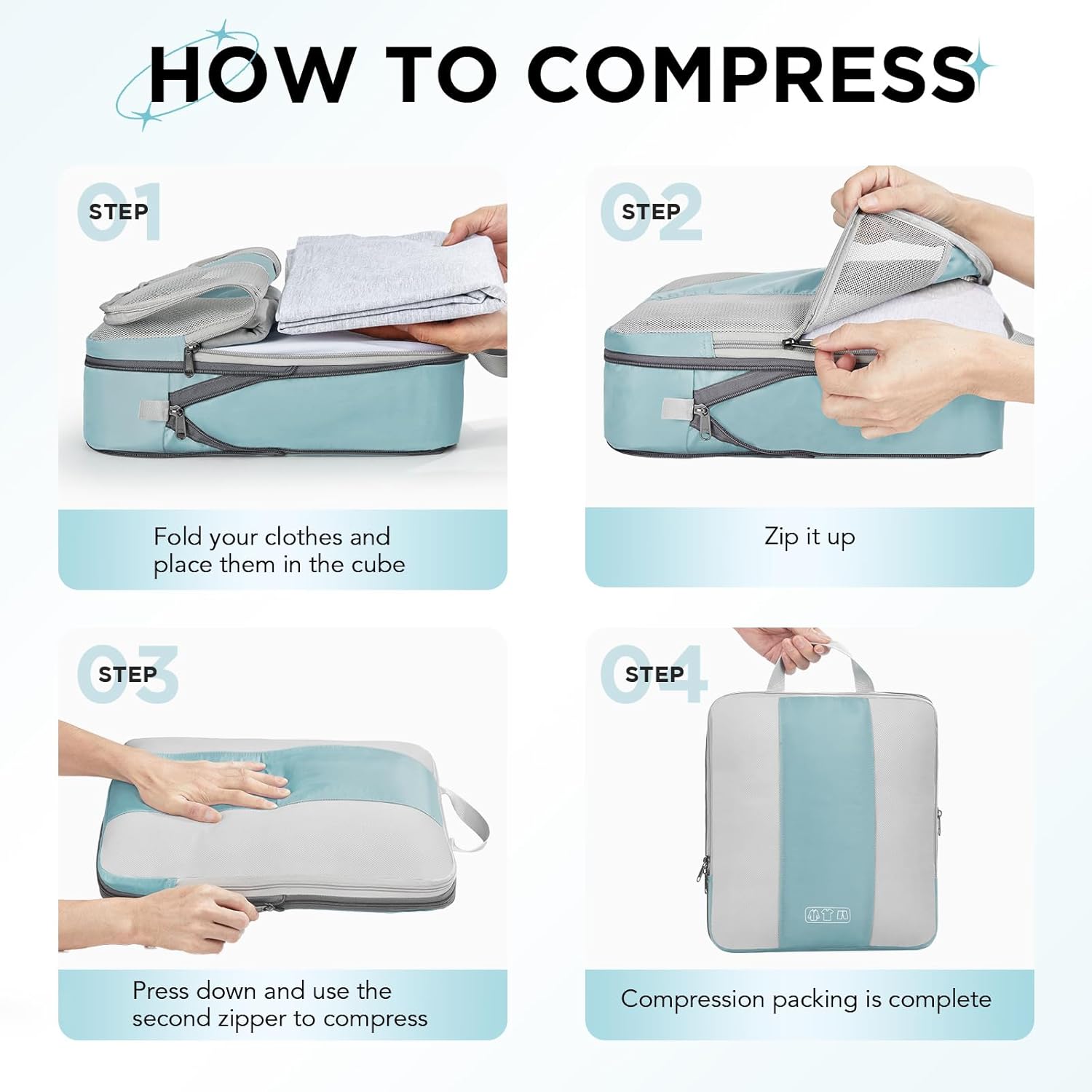 10 Set Compression Packing Cubes for Travel Essentials,Compressible Expandable Packing Cubes for Suitcase,OlarHike Luggage Organizer Bags for Travel,Handy Helper for Organizing Clothes(Blue Gray) - Roamly