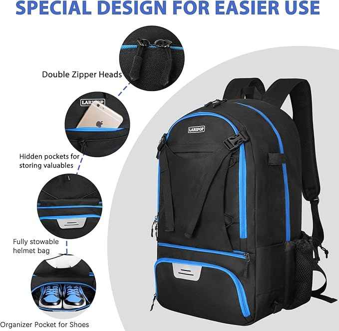 LARIPOP Lacrosse Bag Extra Large Backpack with Stick Holders & Helmet Compartment for Men Women Youth