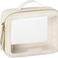PACKISM Medium Clear Makeup Bag - PU Leather Clear Travel Bags for Toiletries Car Bag for Essentials, with Message Card Cosmetic Bags Makeup Case for Women Gift (Cream Medium)