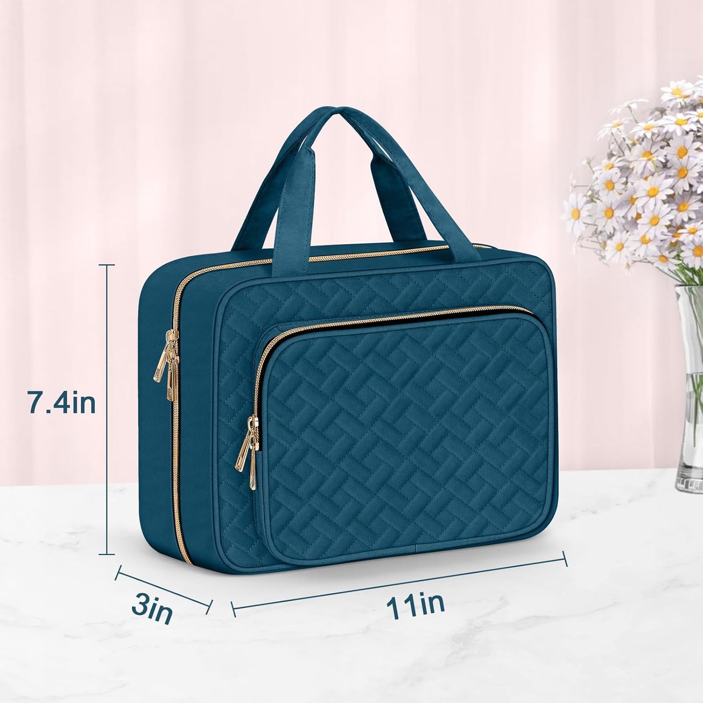 Wedama Toiletry Bag for Women, Medium Cosmetic Travel Bag, Hanging Toiletry Bag for Bathroom, Thickened PVC Waterproof Makeup Bag, Toiletries Bag for Travel Business Trips and Camping, Dark Blue - Roamly
