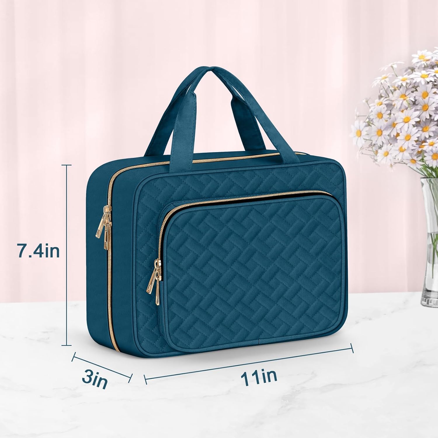 Wedama Toiletry Bag for Women, Medium Cosmetic Travel Bag, Hanging Toiletry Bag for Bathroom, Thickened PVC Waterproof Makeup Bag, Toiletries Bag for Travel Business Trips and Camping, Dark Blue - Roamly