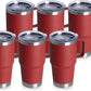 HASLE OUTFITTERS 20oz Tumbler Bulk with Lid, Stainless Steel Tumbler Bulk with Handle, Metal Insulated Travel Coffee Mug Set with Handle, Double Wall Vacuum Leak Proof Tumbler Cup, Red 6 Pack