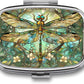 Metal 2 Compartment Pill Organizer Travel Friendly Portable Compact Pill Box Cute Pill Case to Hold Vitamins,Fish Oil,Supplements,Meds,Tablet for Purse,Pocket. (Dragonfly)