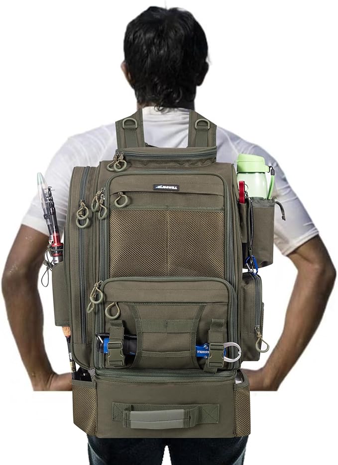 BLISSWILL Large Fishing Backpack with Cooler for 3 Tackle Boxes - Fishing Bag with Rod Holders for Camping and Hiking