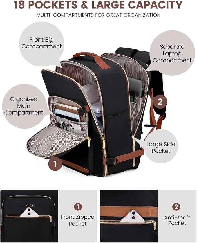 LOVEVOOK 40L Travel Backpack for Women & Men, Airline Approved Carry On Luggage with 3 Packing Cubes, TSA Overnight Bags, Waterproof Personal Item Bag, Weekender Essentials Backpacks fits 17" Laptop