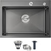 POPFLY 24 Inch Drop In Kitchen Sink, 24×18 Inch Top mount 304 Stainless Steel Bar or Prep Small Single Bowl Sink 18 Gauge Handmade Outdoor Black Rv Sink