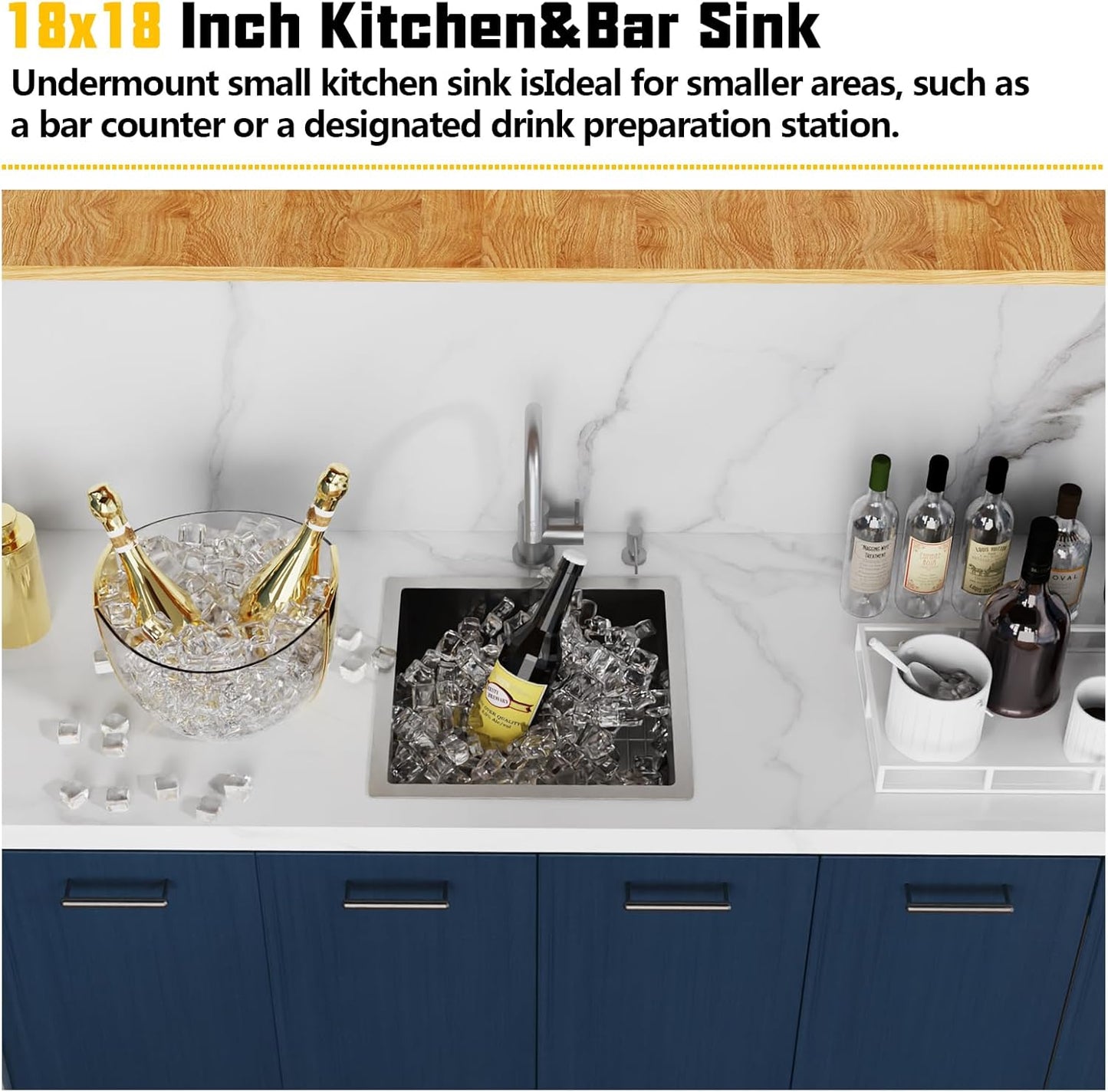 Small Kitchen Sink,18x18 In Bar Sink Stainless Steel Undermount Small Kitchen Sink Ideal Choice For Small Space Nice As Undermount Prep Sink,RV Kitchen Sink With Bottom Grid,Silicon Mat And Drain Set