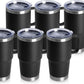 HASLE OUTFITTERS 20oz Tumbler Bulk with Lid, Stainless Steel Tumbler Bulk with Handle, Metal Insulated Travel Coffee Mug Set with Handle, Double Wall Vacuum Leak Proof Tumbler Cup, Black 6 Pack