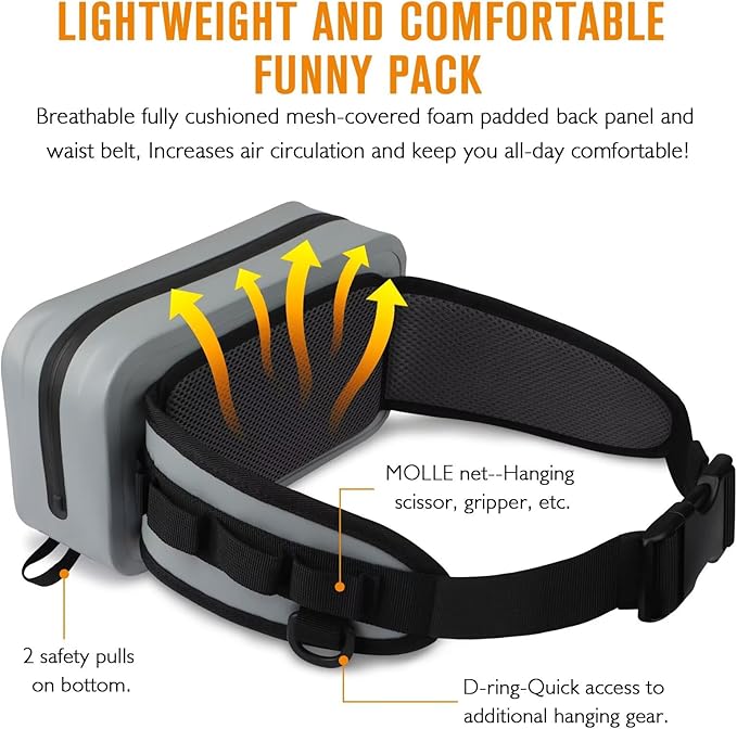 Dovesun Waterproof Fishing Fanny Pack for Men 3.3L Fly Fishing Bag Chest Pack with Airtight Zipper