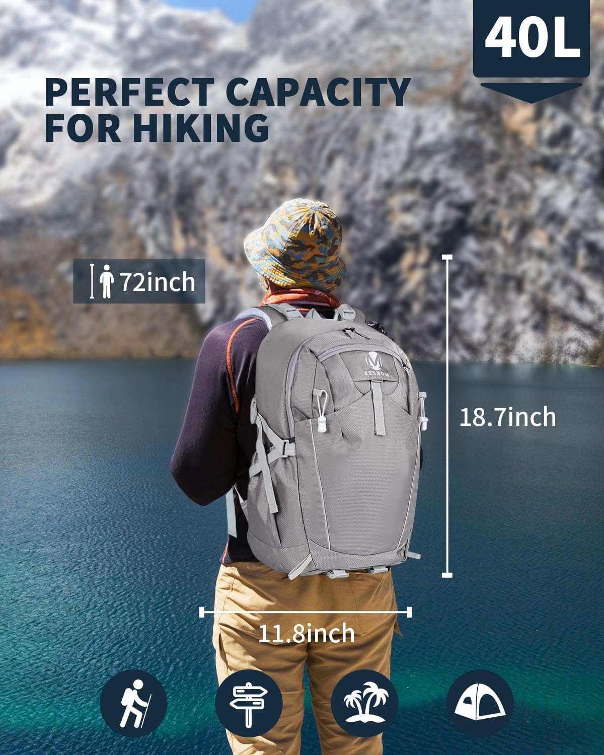 Hiking Backpack 40L Lightweight Waterproof Daypack for Men Women Outdoor Camping Mountaineering Trekking Travel Bag - Roamly