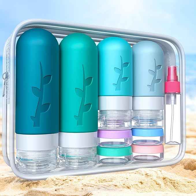 18 Pack Travel Bottles for Toiletries - TSA Approved Silicone Containers, Leak Proof Refillable Liquids Shampoo & Conditioner Essentials
