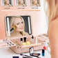 Kalolary Travel Makeup Train Cases with Lighted Mirror 3 Color Setting, Makeup Bag Cosmetic Case Organizer Adjustable Brightness Portable Makeup Storage Box For Makeup Brushes Accessories Tools,Pink
