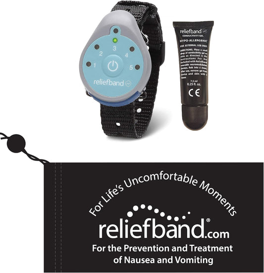 Reliefband Classic Anti-Nausea Wristband for Motion Sickness, Morning Sickness, Travel, Sea Sickness & Vomiting Relief - FDA Cleared, Drug-Free, Fast-Acting Nausea Relief Band w/Gel Tube & Pouch