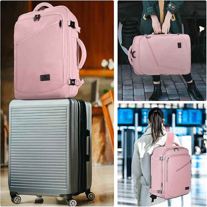 MATEIN Womens Travel Backpack, Extra Large Carryon Backpack Fits Overhead Bin, Cute Weekender Daypack for Travel on Airplane, Traveling Accessories for Women, Pink
