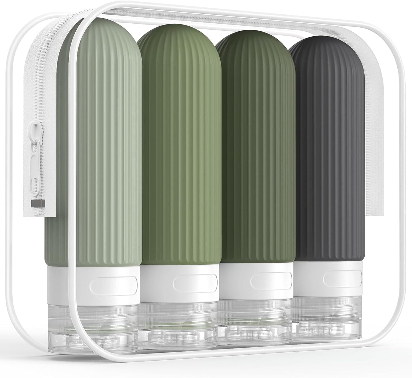 ME.FAN Travel Bottles for Toiletries, TSA Approved 3oz Silicone Journey Size Containers, Portable Split Bottle for Conditioner, Shampoo, Lotion- 4 Pack Desert Sage