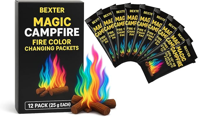 Magic Campfire Fire Color Changing Packets – 12 Pack (25g Each) – Rainbow Magical Flames for Fire Pits, Bonfires, Fireplaces – Indoor & Outdoor Use – Camping Accessory for Wood Fires