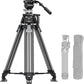 Heavy Duty Carbon Fiber Tripod with Fluid Head, One-Step Unlock System, with Removable Handle and Center Spreader, MaxLoad 8 KG/17.64 LB, Balanced Load 3 KG/6.61 LB (LVF-163C+BV-15)