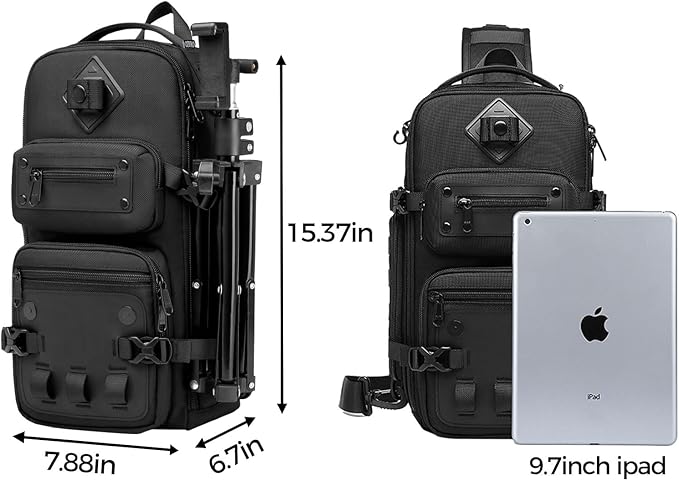 OZUKO Multipurpose Sling Bag for Men, Large Capacity Crossbody Shoulder Bag Waterproof Sling Chest Backpack with Tripod Holder Fit for Outdoor Travel Photography (Black)