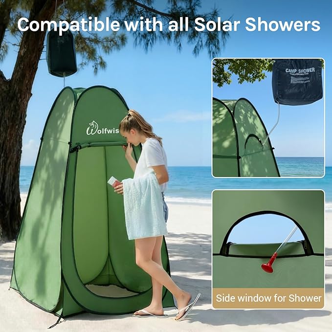 Wolfwise Pop Up Shower Tent for Camping, Portable Instant Changing Tent with Ventilation Window & Carry Bag, Privacy Bathroom Toilet for Beach & Outdoor, Width 40 ", Height 75 ", Green