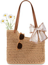 Peicees Crochet Beach Bag For Women Summer Tote Bag Boho Shoulder Bag With Leak-Proof Lining for Vacation Travel Woven Purse