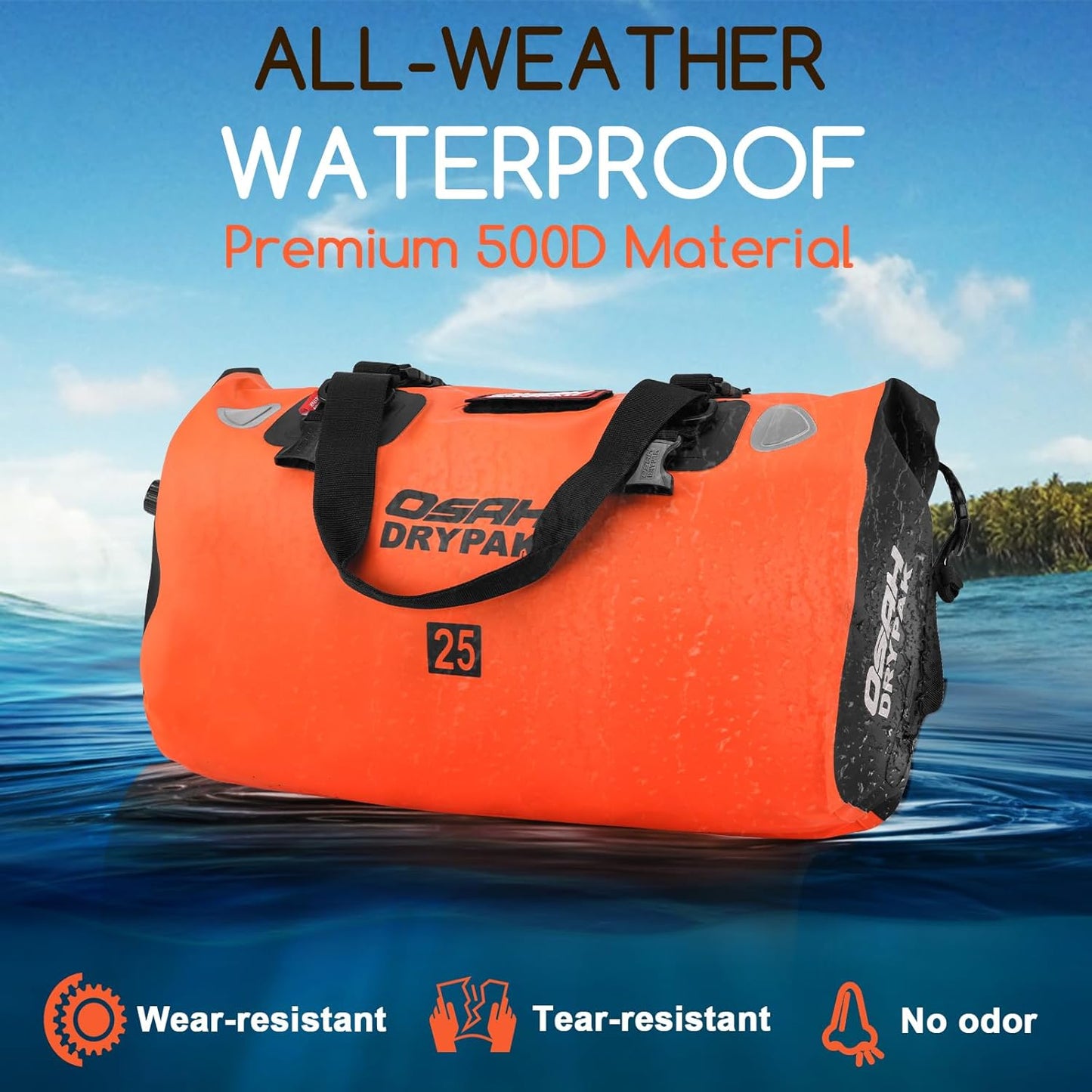 Waterproof Duffel Bag - Motorcycle Dry Bag Tail Bag with Large Storage Space, Waterproof Luggage Duffle Bags with Outer Mesh Zipper Pocket for Camping, Kayaking, Fishing & Traveling - Roamly