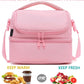 FlowFly Double Decker Cooler Insulated Lunch Bag Large Tote for Boys, Girls, Men, Women, With Adjustable Strap,Pink