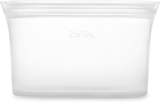 Zip Top Reusable Food Storage Bags | Large Dish [Frost] | Silicone Meal Prep Container | Microwave, Dishwasher and Freezer Safe | Made in the USA