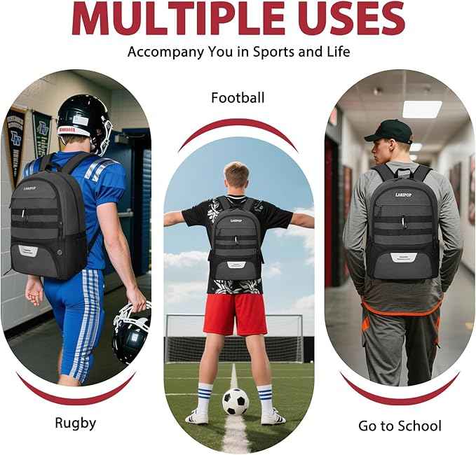 LARIPOP Soccer Backpack Soccer Bag with Ball Holder & Shoe Compartment Youth Sports Equipment Training Bag