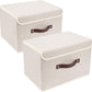 TYEERS Collapsible Storage Boxes, Washable Fabric Storage Bins with Lids, 14.9x9.8x9.8 inches, 2 Pack, Beige