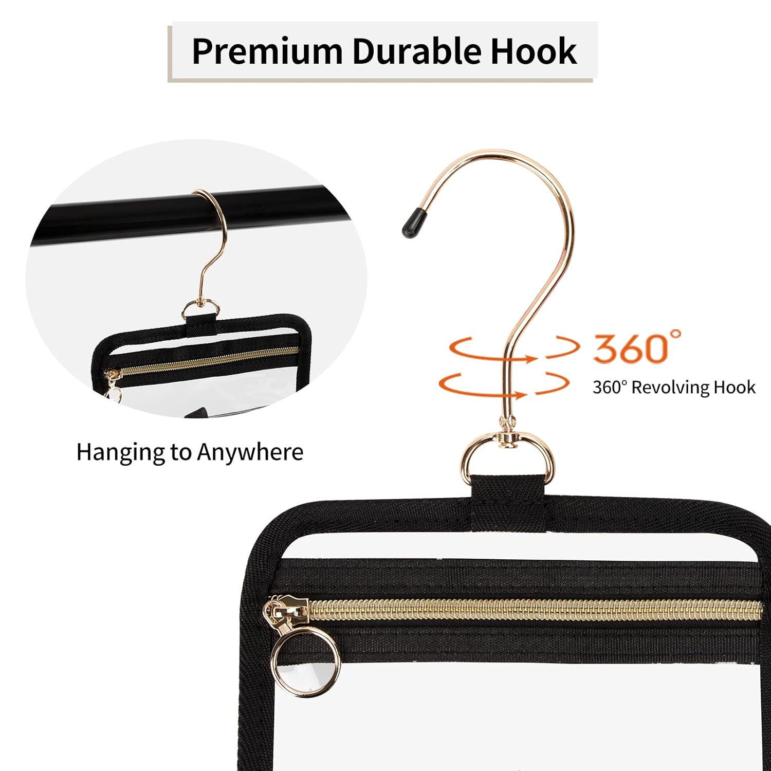 CUBETASTIC Hanging Toiletry Bag, Clear Makeup Bags for Travel Essentials TSA Approved Clear Bag Transparent Cosmetic Organizer Pouch for Women Men Portable Make Up Case with Handle - Roamly