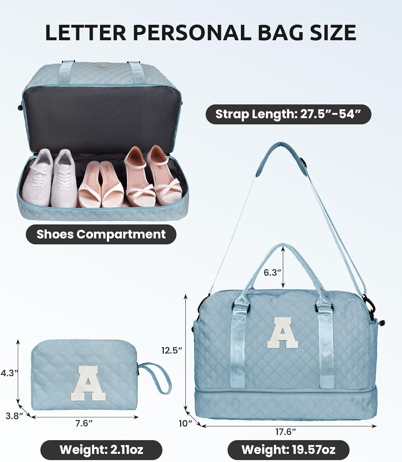 Weekend Bag | Personalized Monogram & Wet Pocket | Lady's Overnight Travel Carrier with Makeup Bag as Gift - Roamly