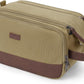 WANDF Toiletry Bag for Men Travel Toiletry Organizer Canvas and Leather Dopp Kit Water-Resistant Shaving Bag for Travel Accessories (Classic Khaki, Large) - Roamly