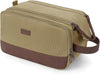 WANDF Toiletry Bag for Men Travel Toiletry Organizer Canvas and Leather Dopp Kit Water-Resistant Shaving Bag for Travel Accessories (Classic Khaki, Large) - Roamly