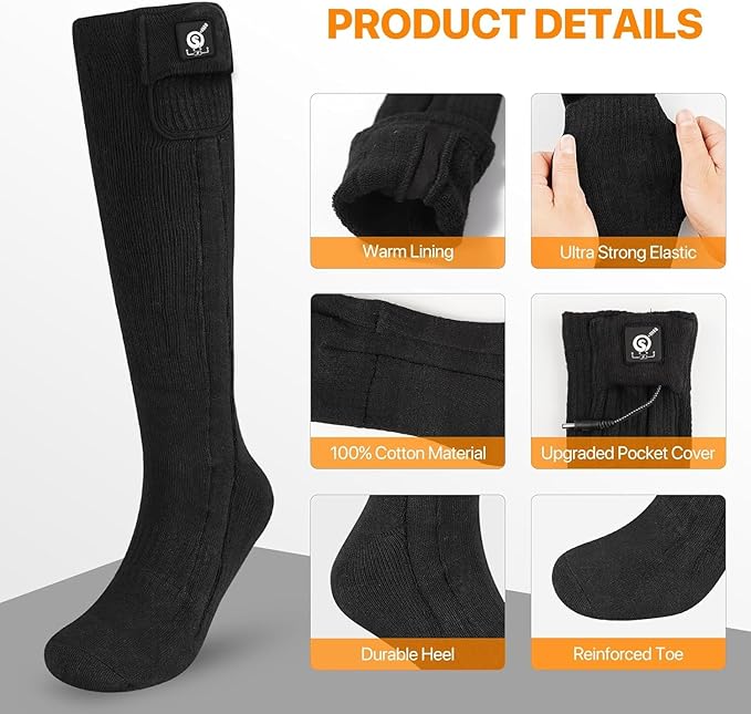SNOW DEER Upgraded Rechargeable Electric Heated Socks,7.4V 2200mAh Battery Powered Cold Weather Heat Socks for Men Women,Outdoor Riding Camping Hiking Motorcycle Skiing Warm Winter Socks