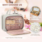 Toiletry Bag for Women with Jewelry Organizer Compartment, Travel Makeup Cosmetic Bag with Hanging Hook for Full-sized Toiletries, Shampoo - Beige