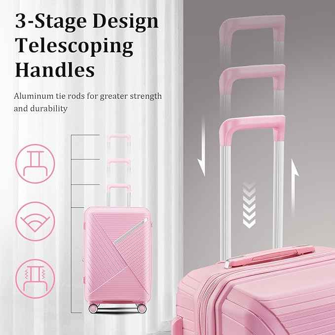 4 Piece Expandable Hardshell Pink Luggage Sets with Spinner Wheels, Lightweight Travel Suitcase Set with TSA Locks, 20 inch Carry On for Women (Pink#B, 4 Piece Set)