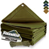 FoundGo Canvas Tarp 12x45ft Heavy Duty Waterresistant Tarps with Grommets, UV Resistant, 22 Mil Tarpaulin,14 oz Durable Cloth Covers for Car, Roof, Boat, Camp, Canopy, Woodpile with Ropes-Moss