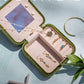 Vlando Plush Velvet Travel Jewelry Case, Personalized Initial Jewelry Boxes for Women Girls, Mini Jewelry Travel Organizer Travel Essentials for Birthday Gifts - Letter J, Green