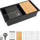 Dcolora 33 inches Granite Composite Kitchen Sink Workstation Black Undermount Single Bowl Large Kitchen Sink 33"W x 19"D x 10"H, DC-GU7743
