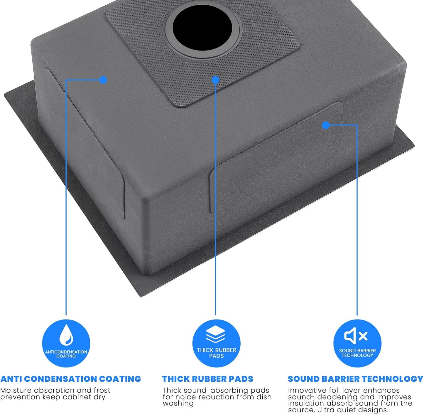 POPFLY 25x22 Inch Drop In Kitchen Sink, 25 Inch Top Mount 9 Inch Deep Single Bowl Utility Laundry SInks 18 Gauge Stainless Steel Outdoor Black Sink with 2 Holes
