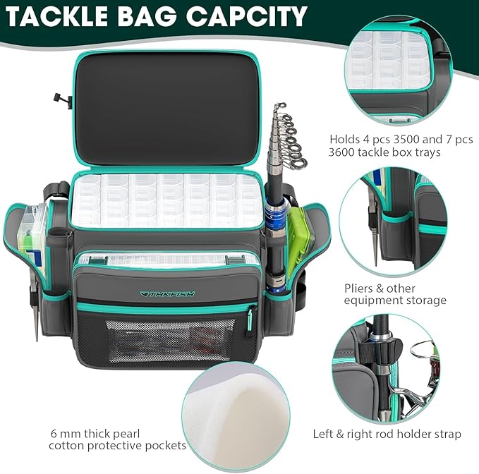 THKFISH Waterproof Fishing Tackle Bags, Saltwater Resistant Large Fishing Tackle Bag, 1000D PVC Waterproof Fishing Gear Storage Store 3600 3700 Trays