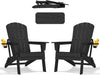 Folding Adirondack Chair - Extended Ergonomic Backrest, Cup Holder - Easy Assembly - Durable HDPE Plastic, Weather Resistant & Maintenance-Free - Lawn, Patio, Deck Supports 380lbs Black
