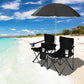 Goplus Double Camping Chair with Umbrella, Folding Loveseat Chairs w/Canopy Shade, Carrying Bag, Table, Cup Holder, Portable Beach Chairs Outdoor Picnic Patio (Black)