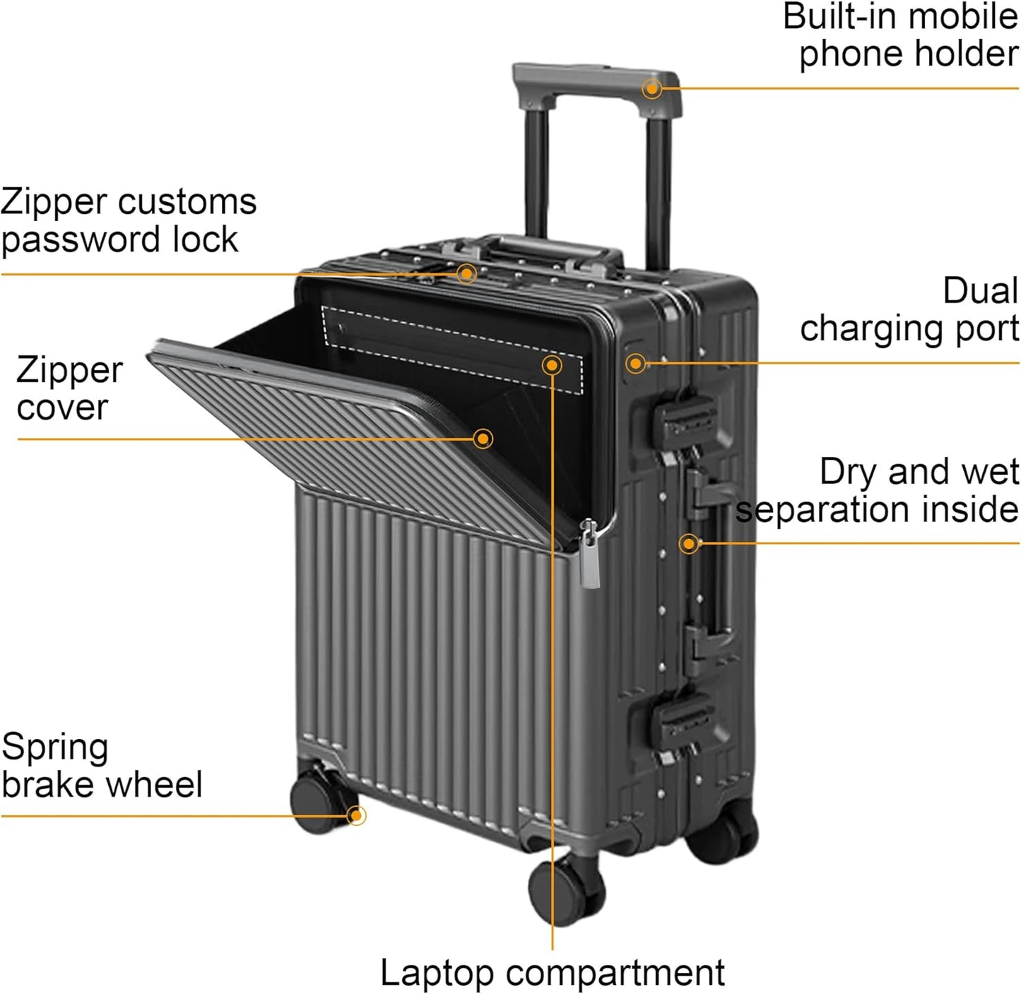 Zipperless Luggage, Polycarbonate Aluminum Hard Shell, Expandable Carry-On Suitcase with Spinner Wheels, Hard Shell Suitcase, 26 Inch Cabin - Roamly