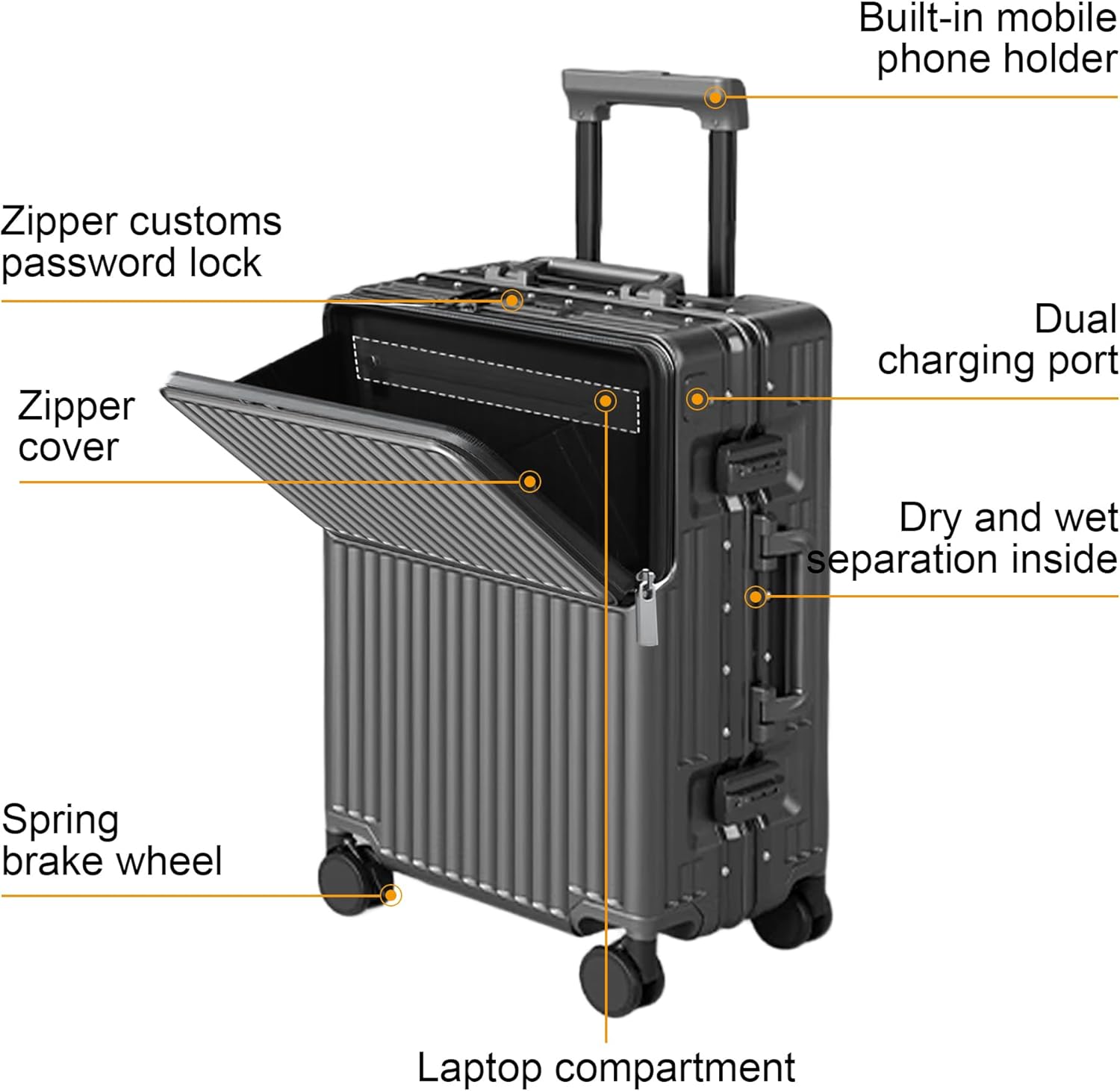 Zipperless Luggage, Polycarbonate Aluminum Hard Shell, Expandable Carry-On Suitcase with Spinner Wheels, Hard Shell Suitcase, 26 Inch Cabin - Roamly