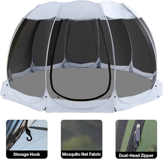 Alvantor Pop Up Screen House Gazebo with Mosquito Netting, Instant UV Resistant Sun Shelter for Patio & Backyard, Portable Canopy Tent for 2-10 Person