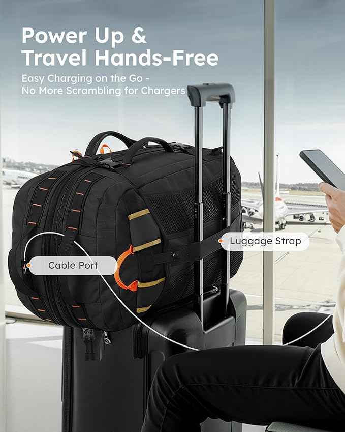 Tolaccea Travel Backpack for Men Women, 40L-50L Carry On Backpack with Wet Dry Compartment, Flight Approved Laptop Daypack Fits 15.6", Convertible Expandable Large Rucksack Duffel Bag for Work Travel