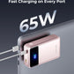 Portable Charger Power Bank - 30000mAh 65W Laptop Travel Essentials Battery Pack USB C Built in Cable Phone Fast Charging Compatible with iPhone 16 15 14 13 iPad MacBook Samsung Google (Pink)