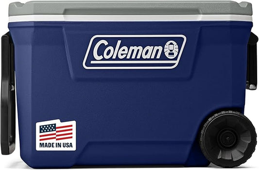 Coleman Classic Series Insulated Portable Rolling Cooler with Wheels, Leak-Resistant Outdoor Hard Cooler Keeps Ice up to 5 Days, 62-Quart