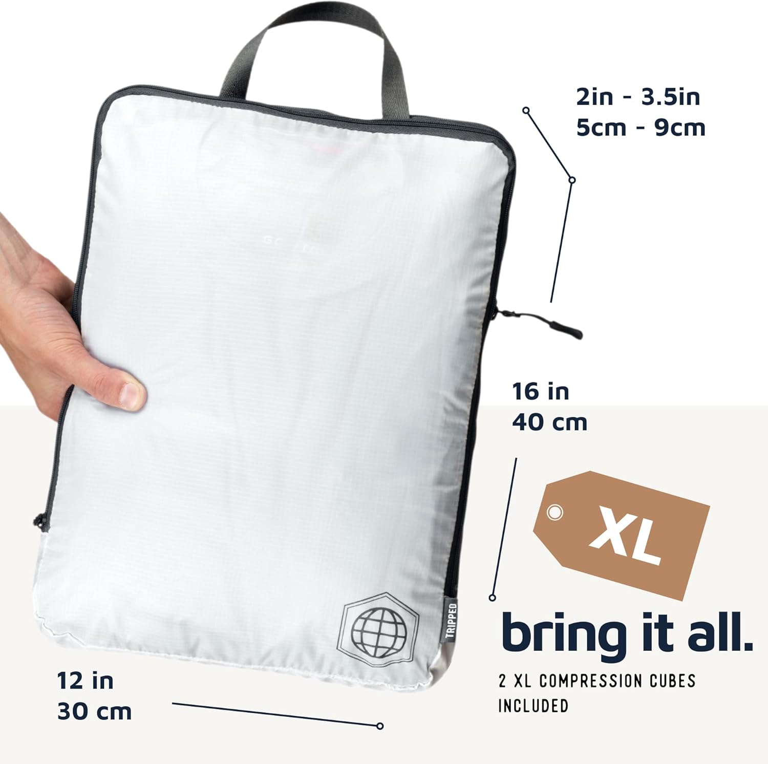 Large Compression Packing Cubes for Travel-Packing Cube Luggage Organizers 4 Piece Set for Checked Luggage-Ultralight, Expandable/Compression Bags by TRIPPED Travel Gear (White 4 Piece) - Roamly